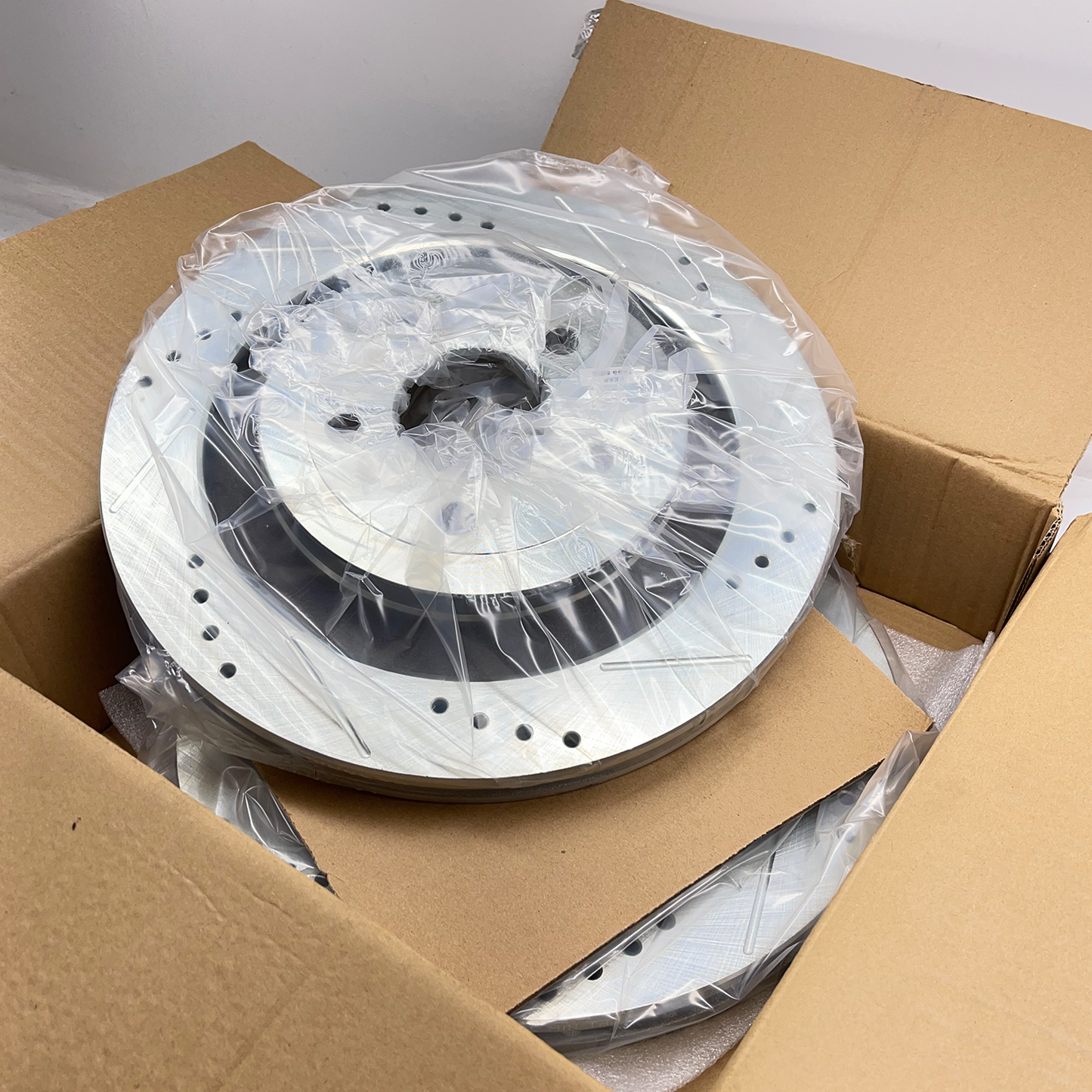 2015-2023 Mustang s550 Powerstop Rear Brake Discs, Evolution Drilled & Slotted Series