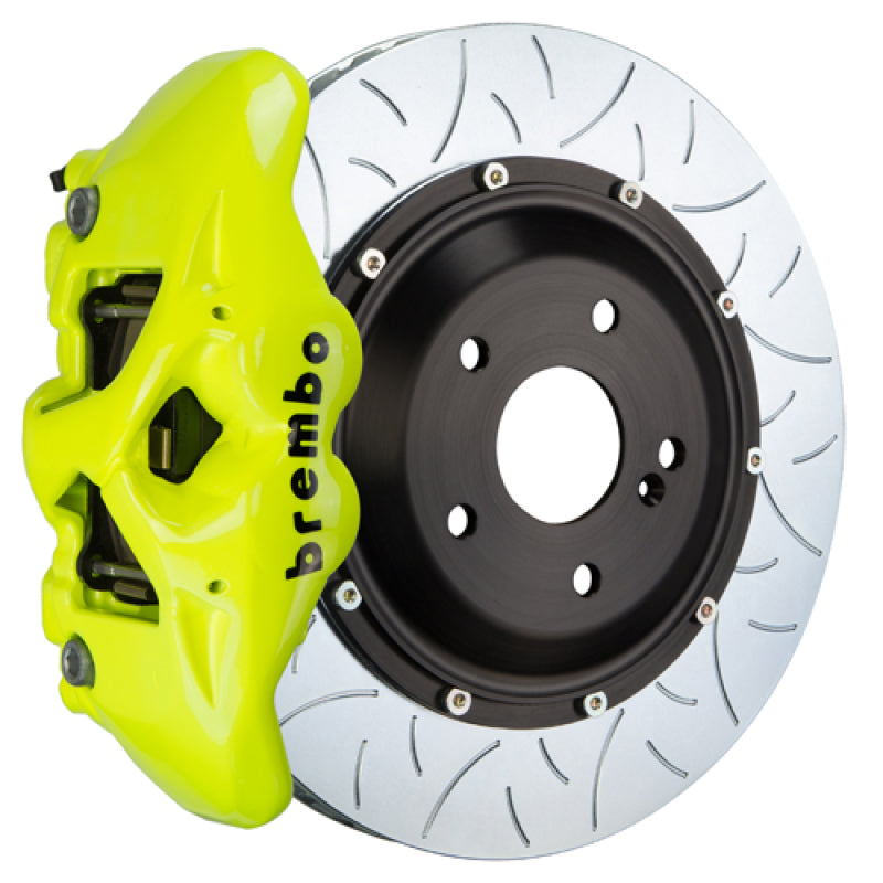 Brembo 15-23 Mustang Front GT BBK 6 Piston Cast 380x34 2pc Rotor Slotted Type3- Fluo. Yellow