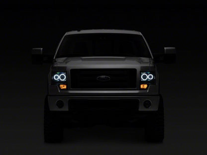 Raxiom 09-14 Ford F-150 Super White LED Halo Proyector Faros delanteros - Carcasa negra (lente transparente)