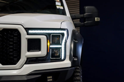 AlphaRex 18-20 Ford F-150 (Req. Conv F150 w/Stock LED) LUXX LED Proj HL Blk Actv Lgt Seq Sig SB DRL