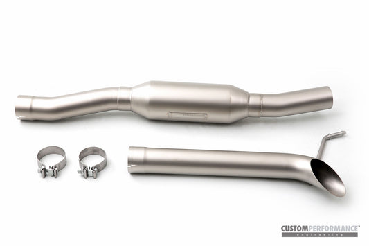 cp-e™ Ford Mustang EcoBoost 2.3L '15-, cp-e Austenite 3.00" Single Exhaust / 18" Oval Muffler | 304 Stainless Steel Mandrel Bent - Titan Finish Tips