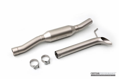 cp-e™ Ford Mustang EcoBoost 2.3L '15-, cp-e Austenite 3.00" Single Exhaust / 18" Oval Muffler | 304 Stainless Steel Mandrel Bent - Titan Finish Tips