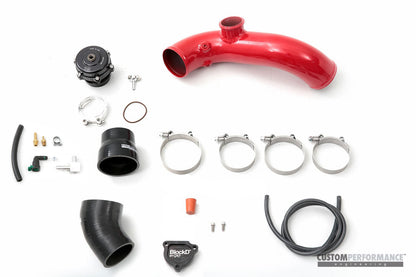 cp-e™ Ford EcoBoost Mustang '15- cp-e Exhale BOV Kit for VTA / Hard Pipe to Throttle, Tial Sport Flange Q - VALVE NOT INCLUDED l Race Red