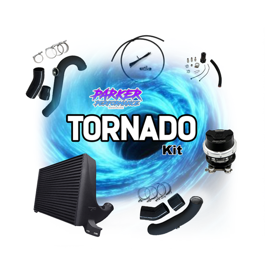 Parker Performance Tornado Kit - Kit completo de intercooler de montaje frontal EcoBoost Mustang con tubos de carga, válvula de descarga y accesorios