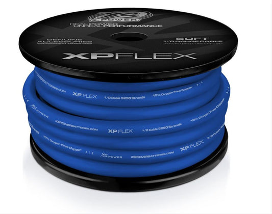 Cable XS Power Baterías 1/0, 5250 hilos, 10% OFC, 90% CCA, azul helado, carrete de 50'