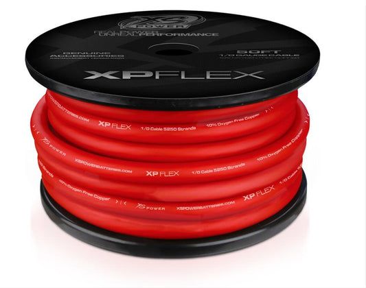 Cable XS Power Baterías 1/0, 5250 hilos, 10% OFC, 90% CCA, rojo helado, carrete de 50'