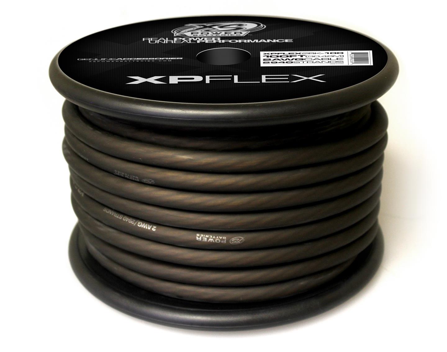 Cable XS Power Baterías 2 AWG, 2940 hilos, 10% OFC, 90% CCA, negro helado, carrete de 100'