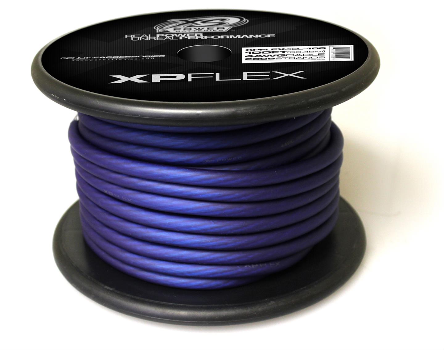 Cable XS Power Baterías 4 AWG, 2009 hilos, 10% OFC, 90% CCA, azul helado, carrete de 100'