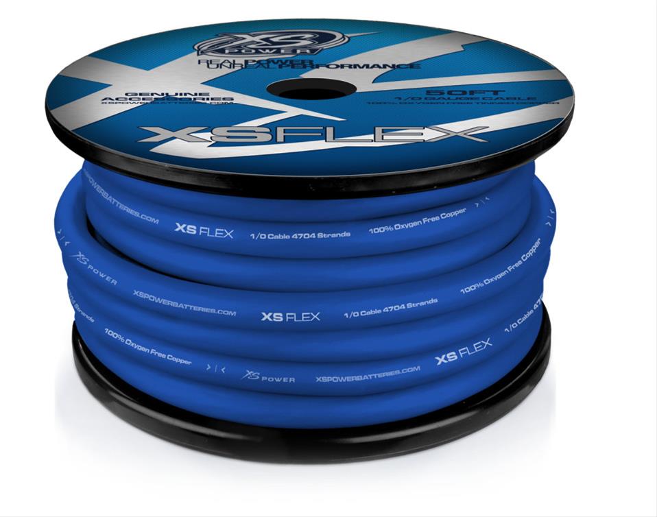 Cable XS Power Battery 1/0, cobre estañado 100 % libre de oxígeno, azul helado, carrete de 50'