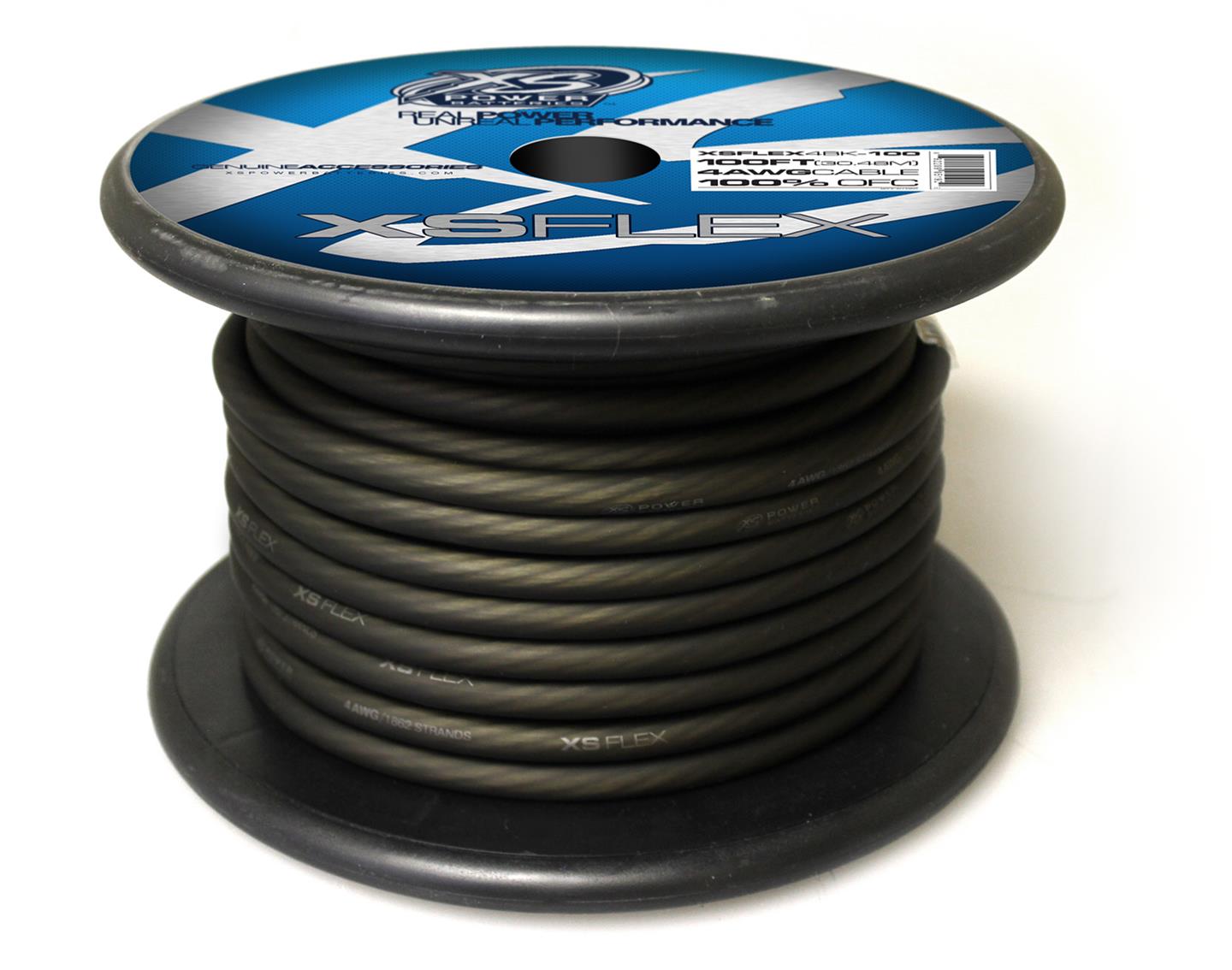 Cable XS Power Baterías 4 AWG, cobre estañado 100% libre de oxígeno, negro helado, carrete de 100'