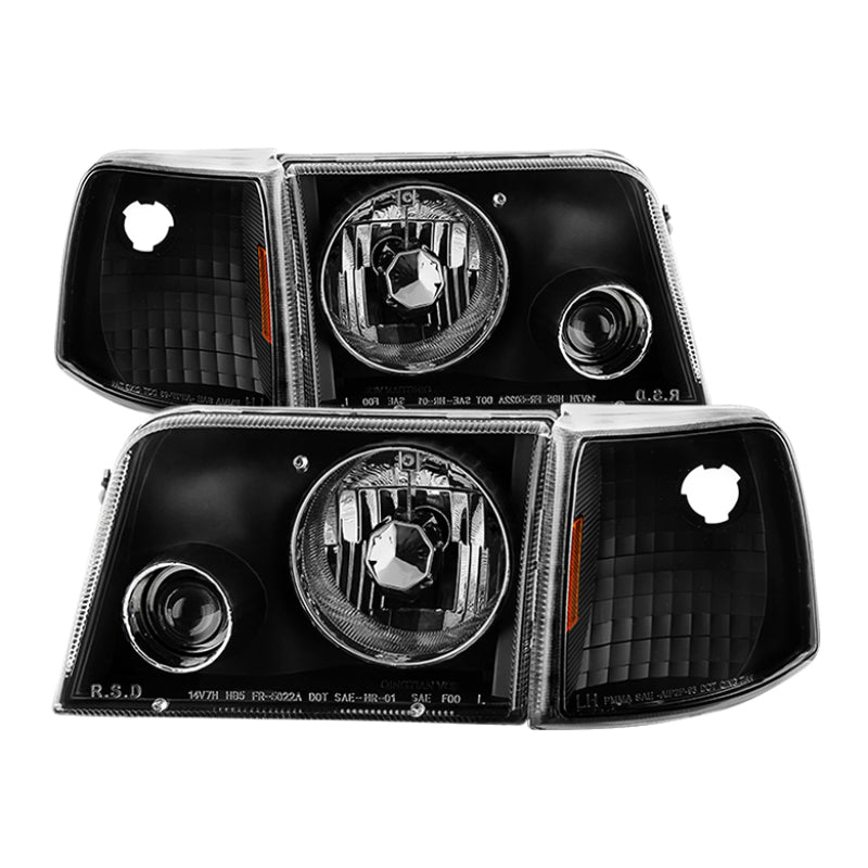 Xtune Ford Ranger 93-97 Faros delanteros proyectores con luces de esquina, color negro PRO-JH-FR93-SET-BK