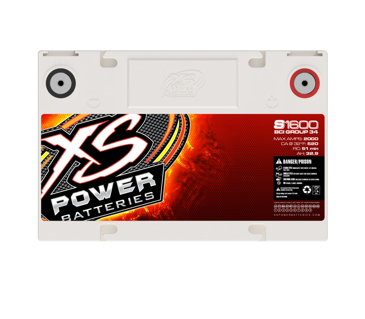 XS Power Batteries 16V AGM Batteries - 3/8" Stud Terminals Included 2000 Max Amps