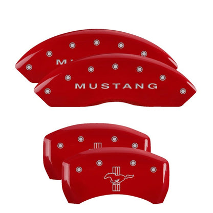 Cubiertas de pinza MGP 4 Mustang delantero grabado Barra trasera grabada y acabado en rojo Pony plateado ch