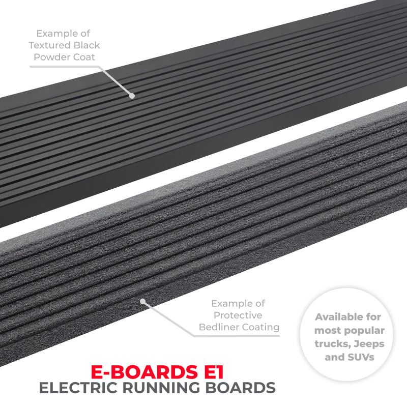 Go Rhino 21-23 Ford Bronco 2dr E-BOARD E1 Electric Running Board Kit (No Drill) - Bedliner Coating