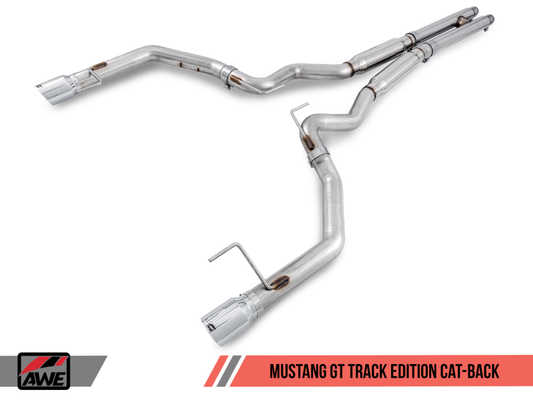 Escape con respaldo de gato AWE Tuning S550 Mustang GT - Edición Track (puntas en negro diamante)
