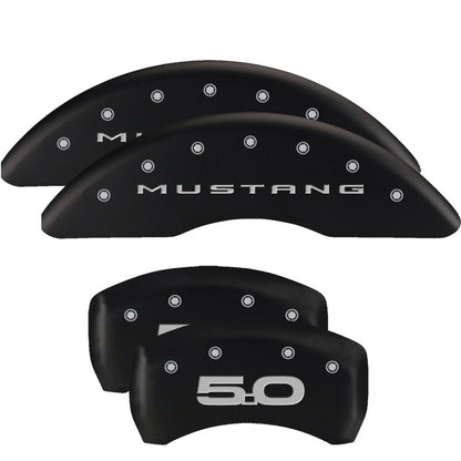 Tapas de pinza MGP 4 Delanteras grabadas 2015/Mustang Traseras grabadas 2015/37 Acabado negro plata ch