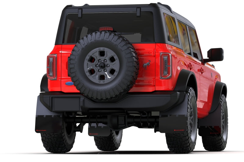 Rally Armor 21-22 Ford Bronco (Plstc Bmpr - NO Rptr/Sprt - NO RR/RB) Blk Mud Flap w/Met. Blk Logo