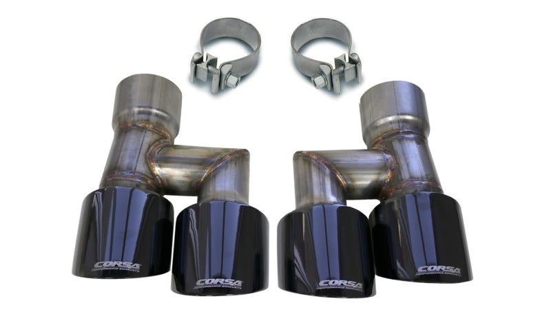 Corsa 18-22 Ford Mustang Eco 2.3L Twin 4in Black PVD Pro-Series Tip Kit (Clamps Included)