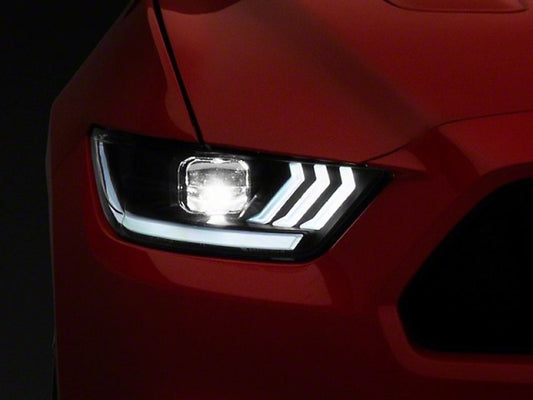 Raxiom 15-17 Ford Mustang GT350 GT500 Faros delanteros LED para proyector, carcasa negra (lente transparente)