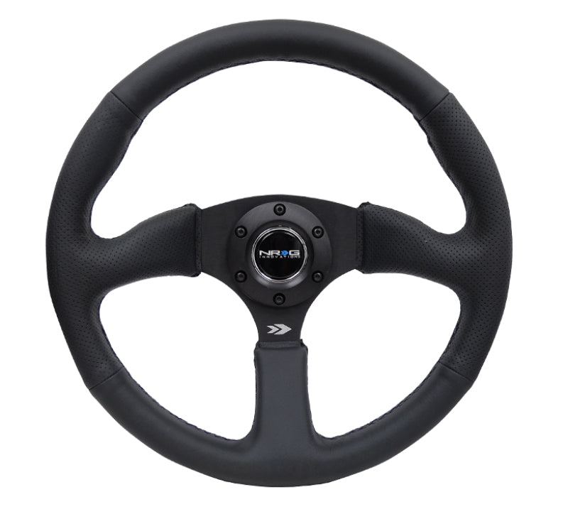 NRG Reinforced Steering Wheel (350mm / 2.5in. Deep) Blk Leather Comfort Grip w/5mm Matte Blk Spokes