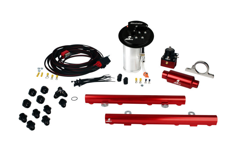 Aeromotive 10-13 Ford Mustang GT Sistema de combustible - Bomba eliminadora / Kit de cableado de lujo / Rieles 5.0L 4V