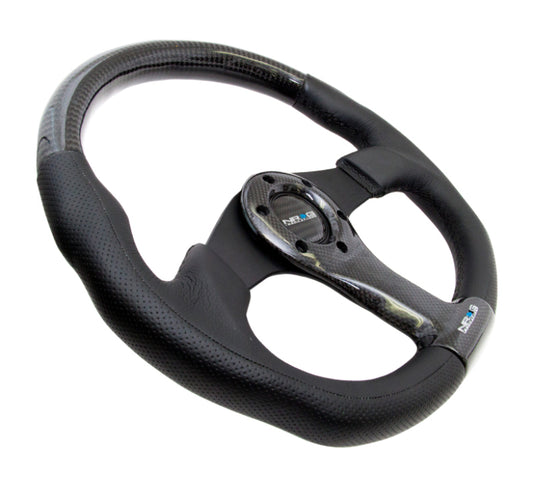 NRG Carbon Fiber Steering Wheel (350mm) Oval Shape Black w/Leather Trim