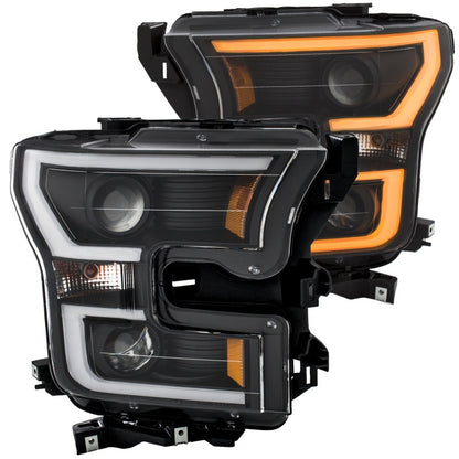 ANZO 2015-2017 Ford F-150 Projector Headlights w/ Plank Style Switchback Black w/ Amber