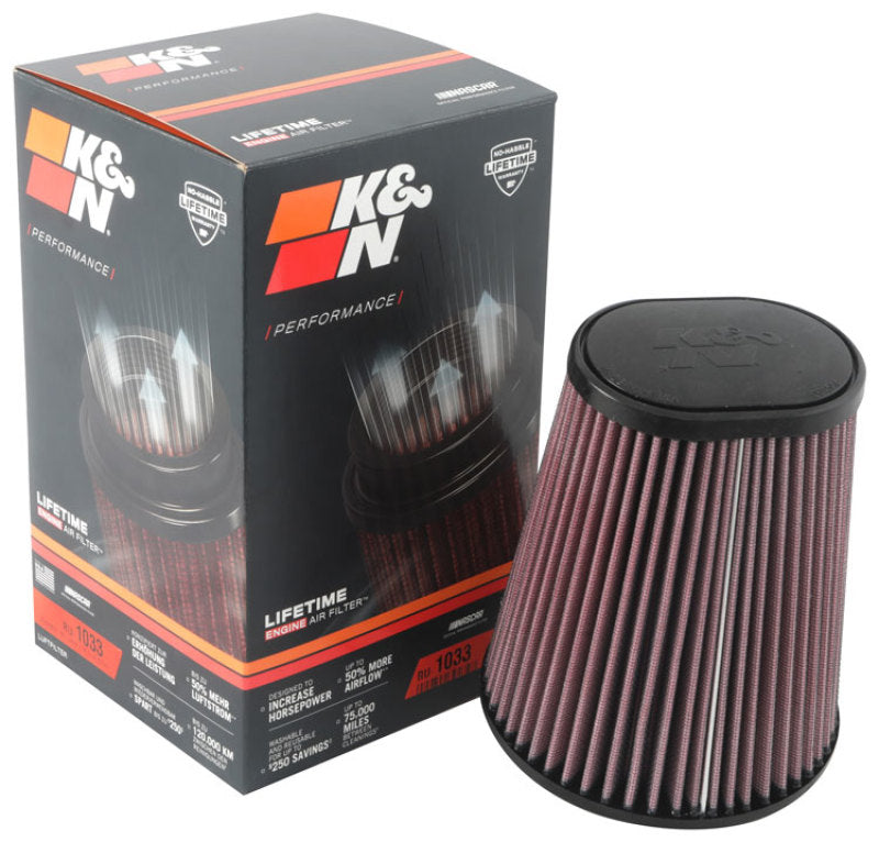 K&N Universal Clamp-On Air Filter 3-1/2in 10 Degree Flange 5-3/4in B 4-1/2in x 3-1/4in T 7in H