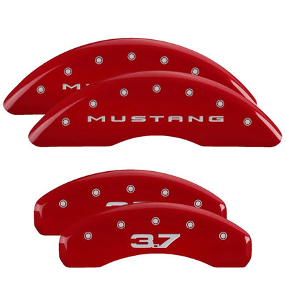 Tapas de pinza MGP 4 Delanteras grabadas 2015/Mustang Traseras grabadas 2015/37 Acabado rojo plata ch