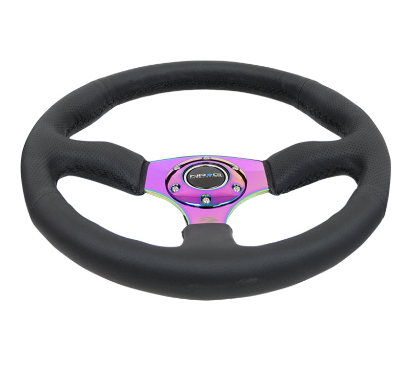 NRG Reinforced Steering Wheel (350mm / 2.5in. Deep) Leather Race Comfort Grip w/4mm Neochrome Spokes