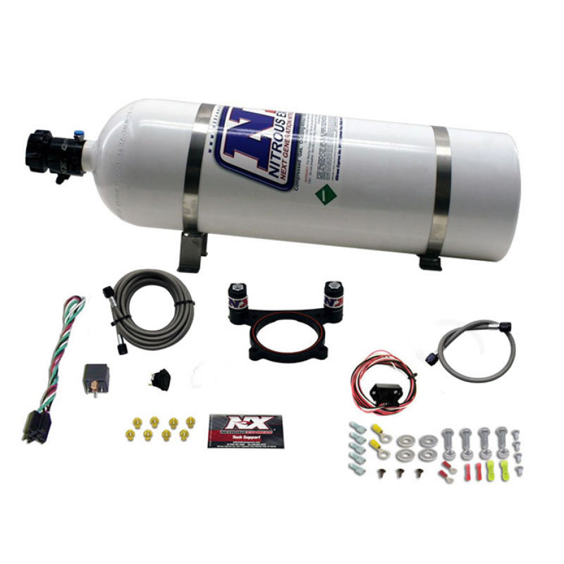 Nitrous Express 11-15 Ford Mustang GT 5.0L Coyote 4 válvulas Kit de placa nitrosa (50-200HP) con botella de 15 lb