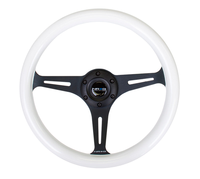 NRG Classic Wood Grain Steering Wheel (350mm) Glow-In-The-Dark Blue Grip w/Black 3-Spoke Center