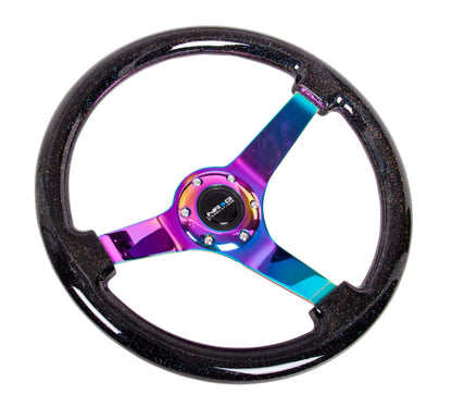 Volante reforzado NRG (350 mm / 3 pulgadas de profundidad) Classic Blk Sparkle con centro de 3 radios neocromado de 4 mm