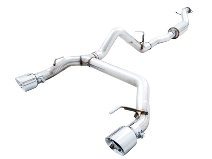 AWE Tuning 2021+ Ford Bronco 0FG Dual Rear Exit Exhaust w/Chrome Silver Tips & Bash Guard