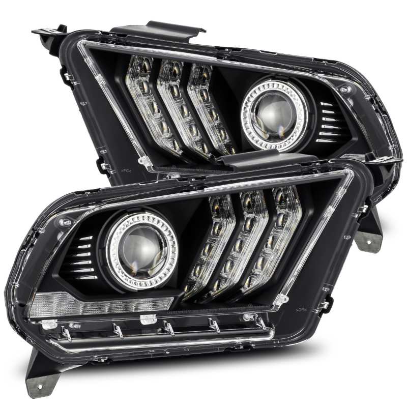 AlphaRex 10-12 Ford Mustang PRO-Series Projector Headlights Plank Style Jet Black w/Top/Bottom DRL