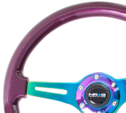 NRG Classic Wood Grain Steering Wheel (350mm) Purple Pearl Paint w/Neochrome 3-Spoke Center