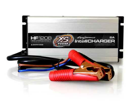 XS Power Batteries 12V, 8A, AGM Battery Charger, Silver Finish, 110V or 230V Universal Input