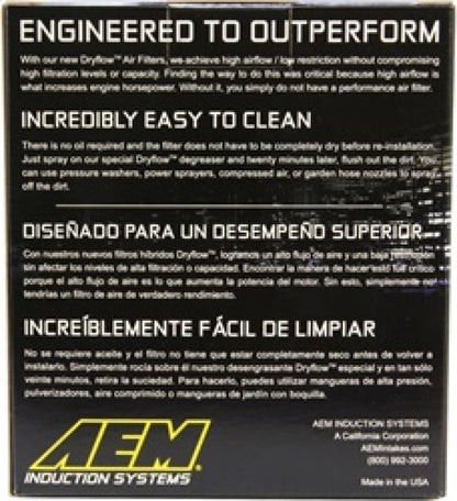 AEM Filtro de aire cónico de flujo seco de 5,5 pulgadas de diámetro exterior de base x 4,75 pulgadas de diámetro exterior superior x 5 pulgadas de altura