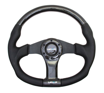 NRG Carbon Fiber Steering Wheel (350mm) Oval Shape Black w/Leather Trim