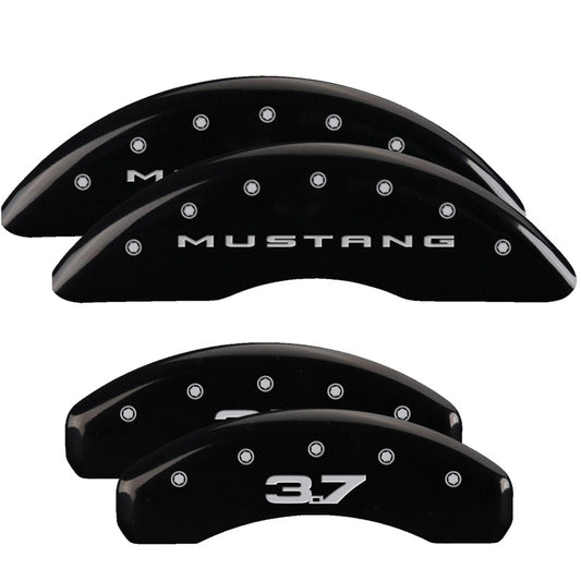 Tapas de pinza MGP 4 Delanteras grabadas 2015/Mustang Traseras grabadas 2015/37 Acabado negro plata ch