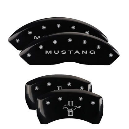 Cubiertas de pinza MGP 4 Mustang delantero grabado Barra trasera grabada y Pony Acabado en negro plateado ch