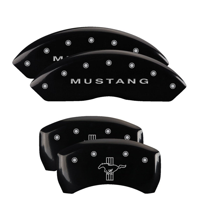 Cubiertas de pinza MGP 4 Mustang delantero grabado Barra trasera grabada y acabado Pony Yellow negro ch