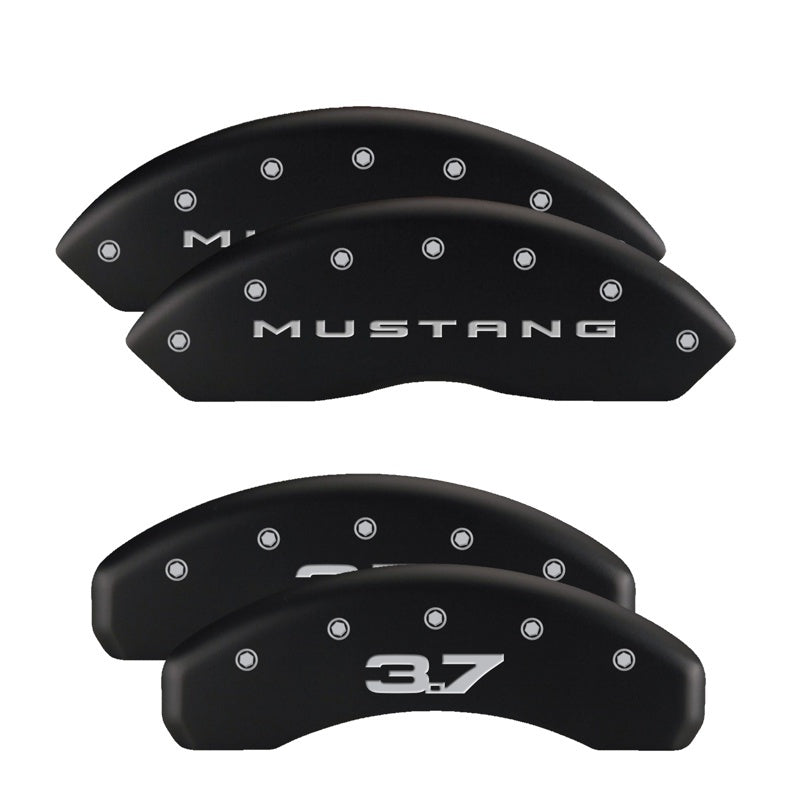 Tapas de pinza MGP 4 Delanteras grabadas 2015/Mustang Traseras grabadas 2015/37 Acabado negro plata ch