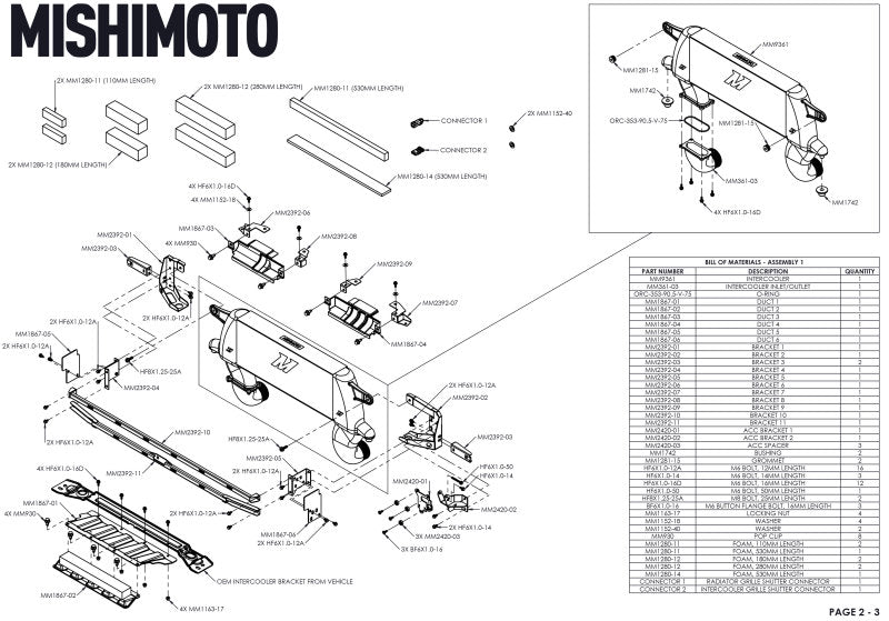 Mishimoto 21+ Bronco 2.3L Kit INT de montaje alto BK Core BK Tuberías