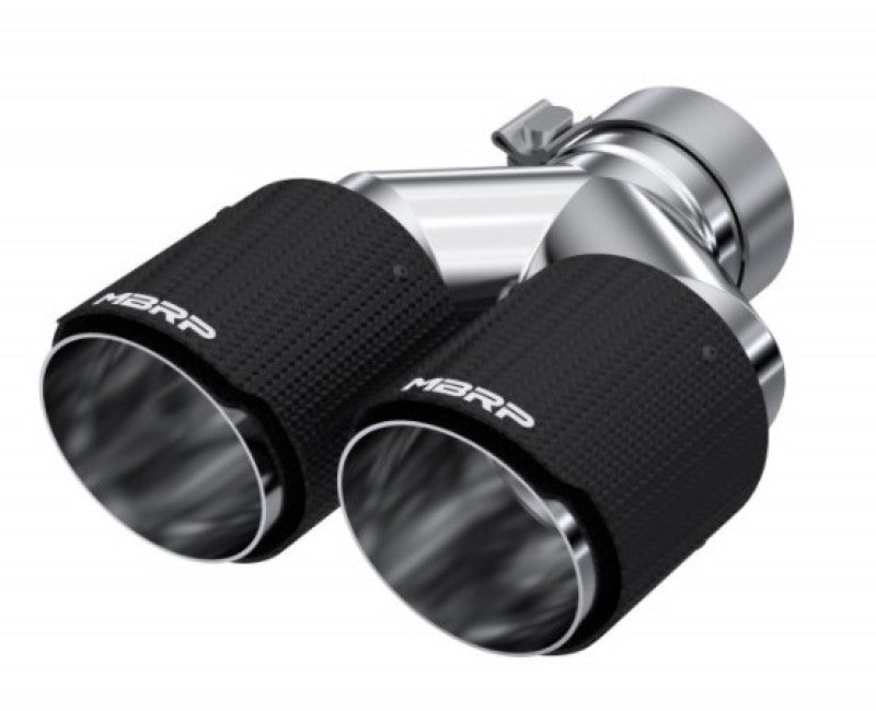 MBRP 3in ID / Dual 4in OD Out Staggered L 9.87in / R 9.37in Dual Wall Carbon Fiber Univ Exhaust Tip