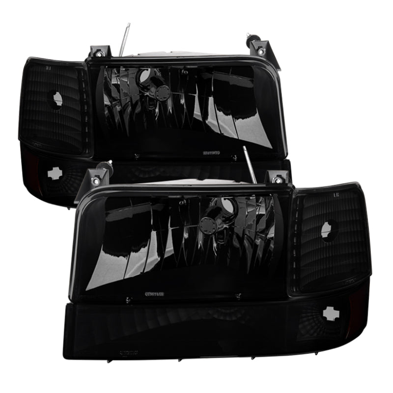 Xtune Ford F150 92-96 Faros delanteros con parachoques de esquina 6 piezas ámbar - negro ahumado HD-JH-FB92-SET-AM-BSM