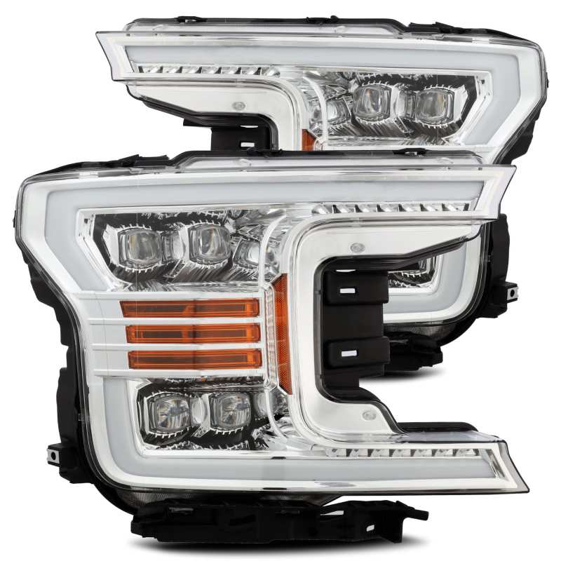 AlphaRex 18-19 Ford F-150 NOVA LED Projector Headlights Plank Style Chrome w/ActivLight/Seq Signal