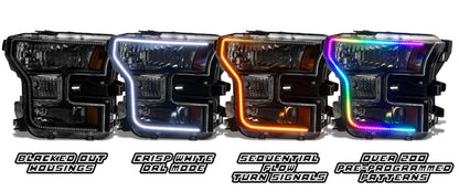 Oracle 15-17 Ford F-150 Dynamic RGB+A Pre-Assembled Headlights Halogen - Black Edition - ColorSHIFT