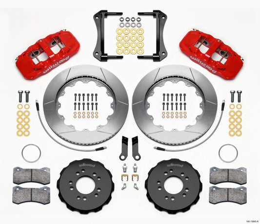 Wilwood AERO6 Kit de sombrero delantero 14.00 Rojo 2005-2014 Mustang con suspensión BMR. con líneas