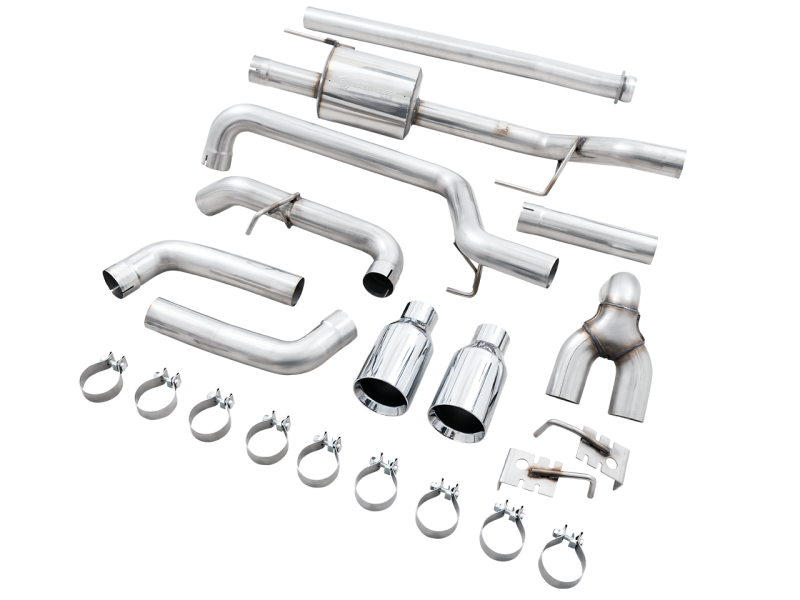 AWE 0FG 21+ Ford F150 Dual Split Rear Exhaust - 5in Chrome Silver Tips